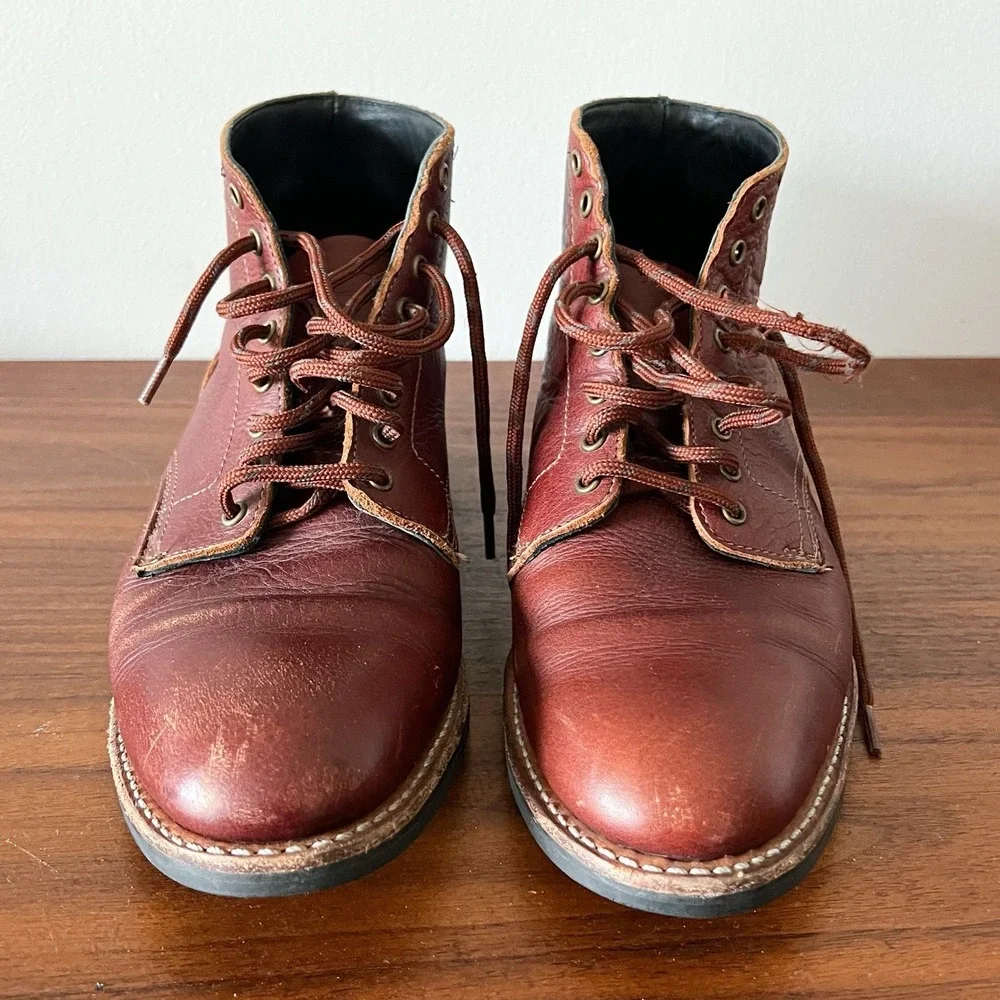 Vintage Thursday Boots Captain Leather Lace Up Cap Toe Burgundy Men's Size 9.5D